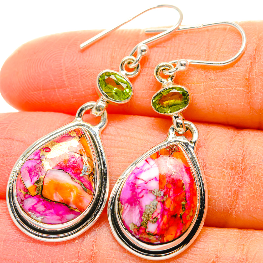 Kingman Pink Dahlia Turquoise Earrings handcrafted by Anasilvercos - EARR429987