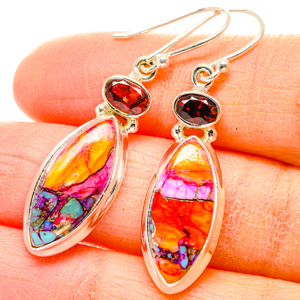 Kingman Pink Dahlia Turquoise Earrings handcrafted by Anasilvercos - EARR429995
