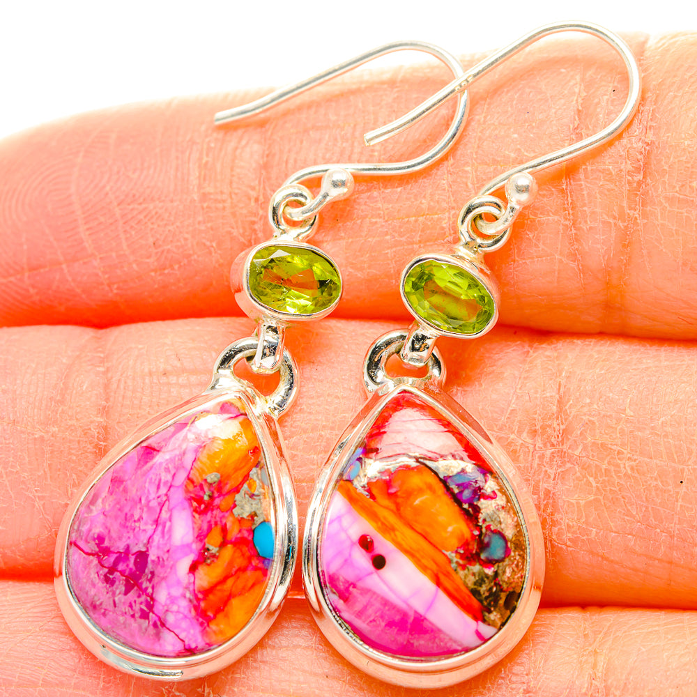 Kingman Pink Dahlia Turquoise Earrings handcrafted by Anasilvercos - EARR429998