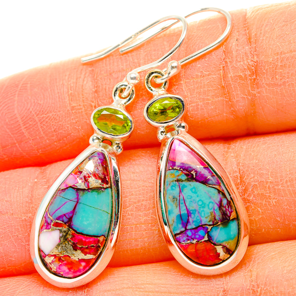 Kingman Pink Dahlia Turquoise Earrings handcrafted by Anasilvercos - EARR430016