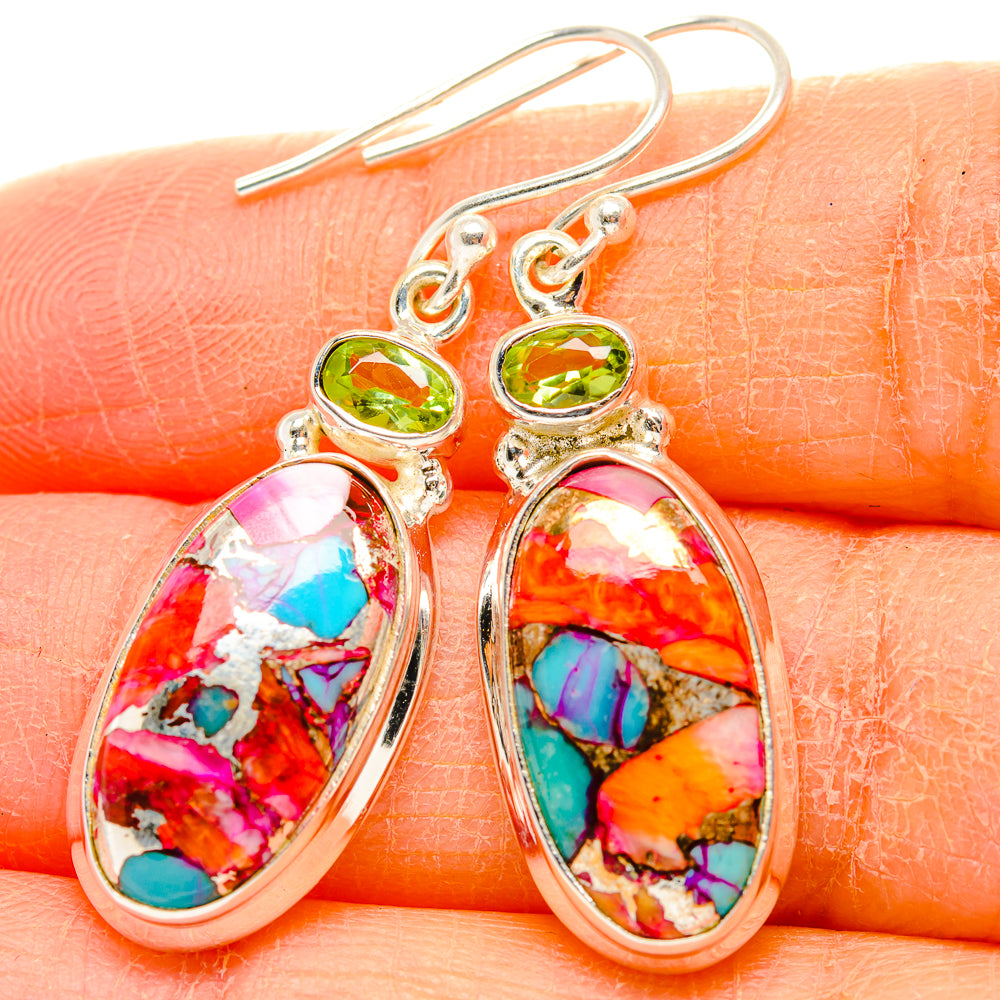 Kingman Pink Dahlia Turquoise Earrings handcrafted by Anasilvercos - EARR430019