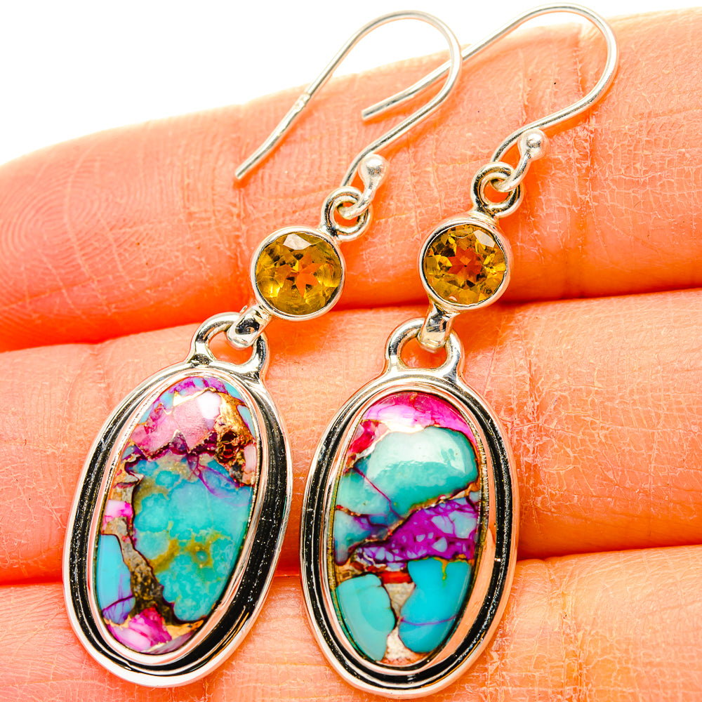 Kingman Pink Dahlia Turquoise Earrings handcrafted by Anasilvercos - EARR430020