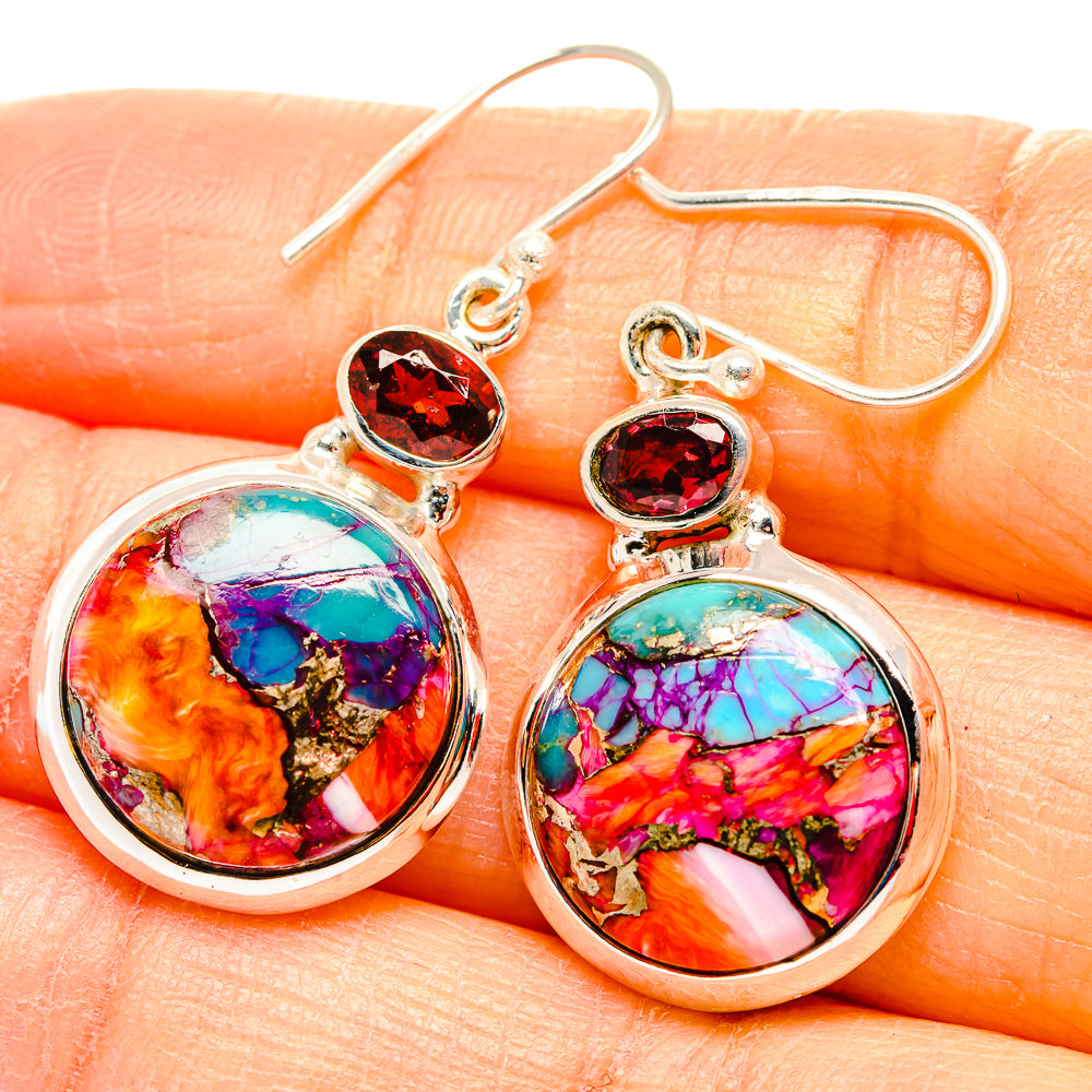Kingman Pink Dahlia Turquoise Earrings handcrafted by Anasilvercos - EARR430030