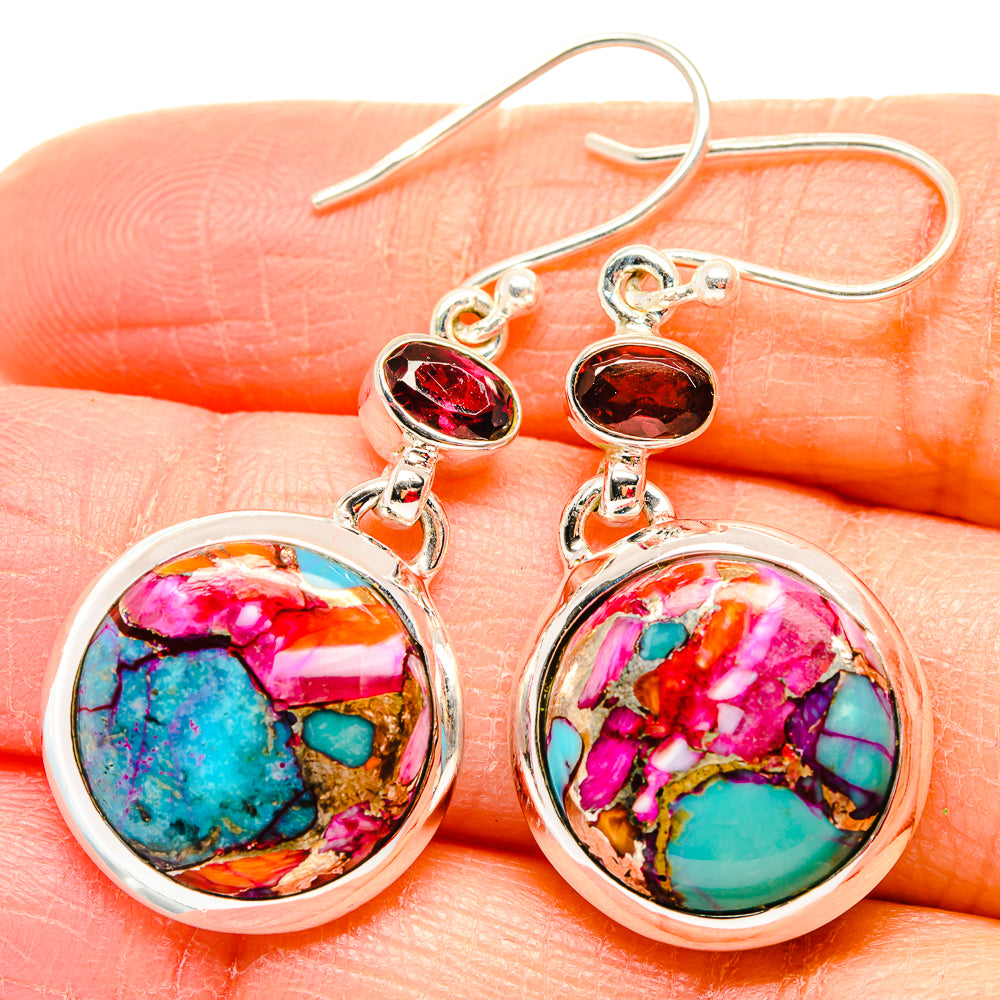 Kingman Pink Dahlia Turquoise Earrings handcrafted by Anasilvercos - EARR430034