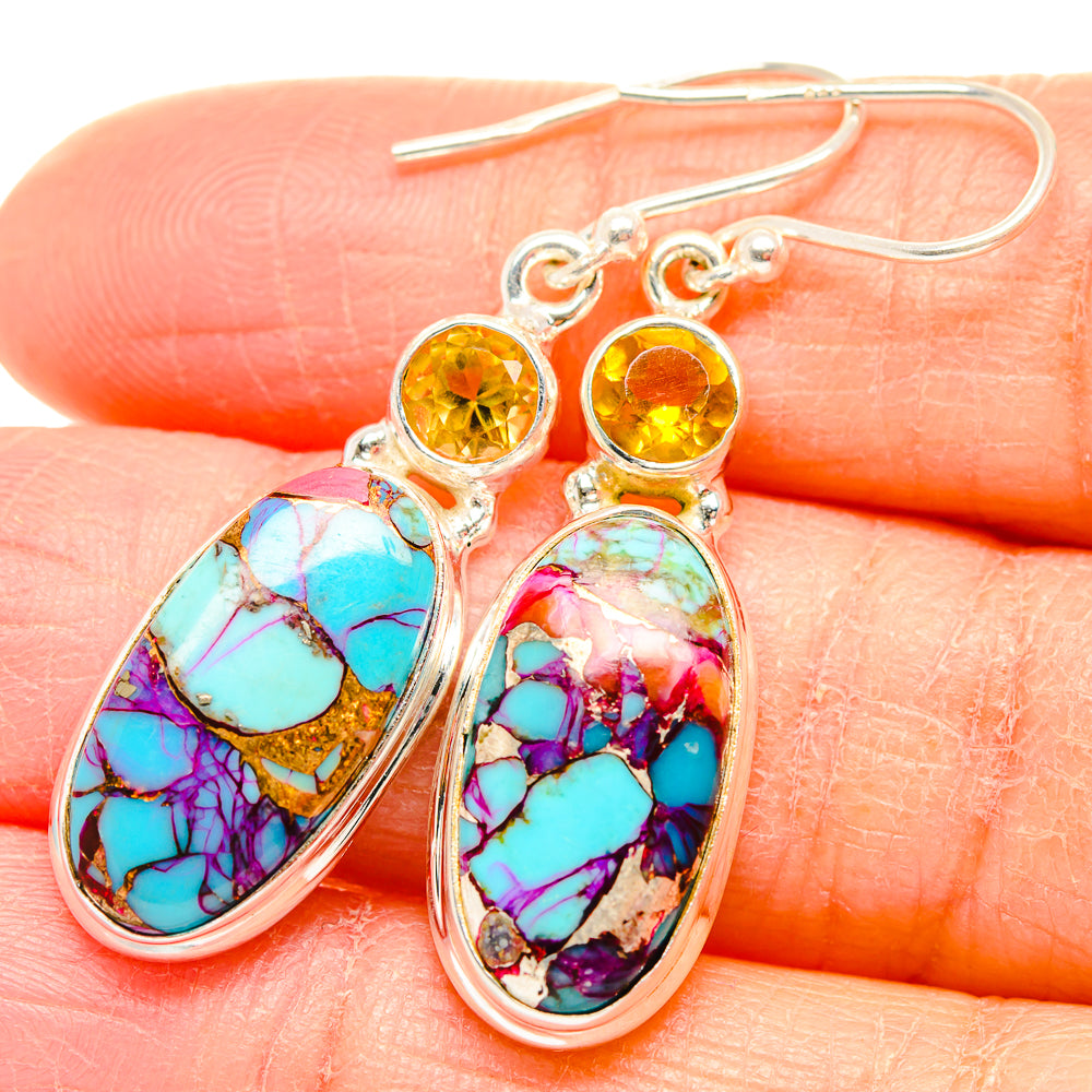 Kingman Pink Dahlia Turquoise Earrings handcrafted by Anasilvercos - EARR430037