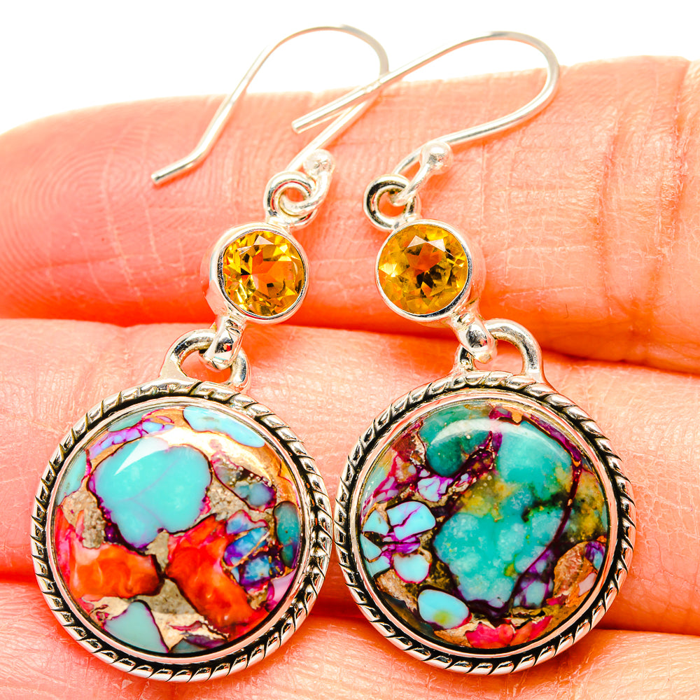 Kingman Pink Dahlia Turquoise Earrings handcrafted by Anasilvercos - EARR430046