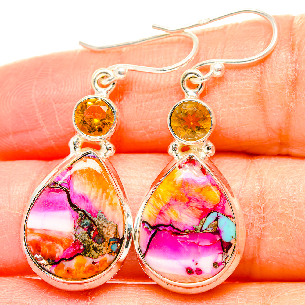 Kingman Pink Dahlia Turquoise Earrings handcrafted by Anasilvercos - EARR430047