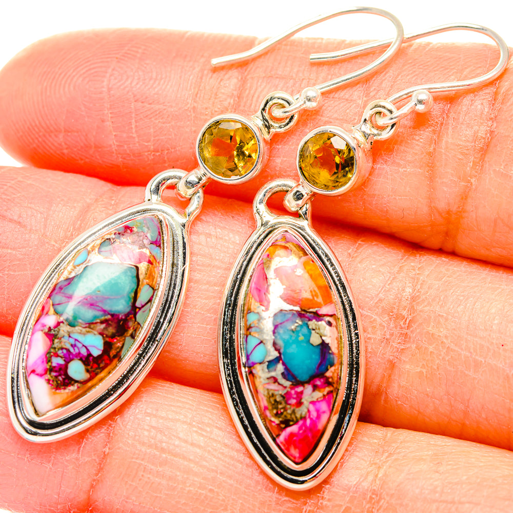Kingman Pink Dahlia Turquoise Earrings handcrafted by Anasilvercos - EARR430050