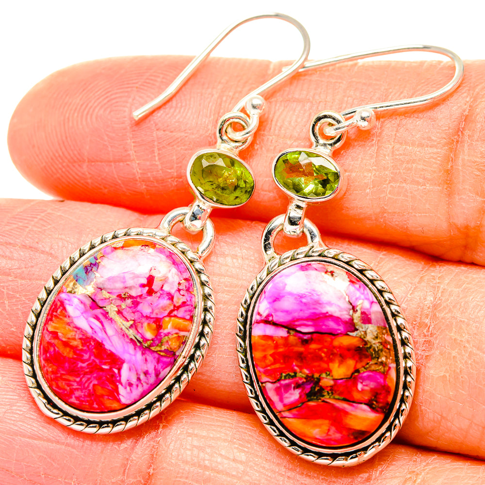 Kingman Pink Dahlia Turquoise Earrings handcrafted by Anasilvercos - EARR430055