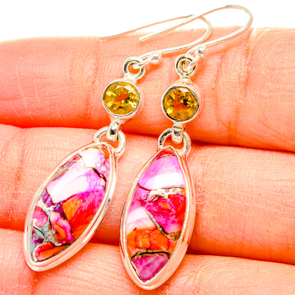 Kingman Pink Dahlia Turquoise Earrings handcrafted by Anasilvercos - EARR430056