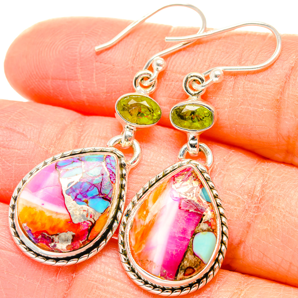 Kingman Pink Dahlia Turquoise Earrings handcrafted by Anasilvercos - EARR430059