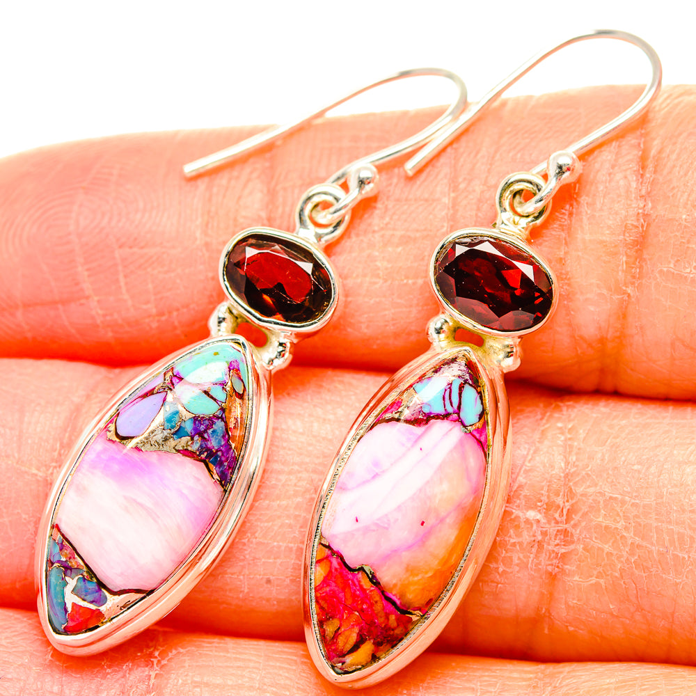 Kingman Pink Dahlia Turquoise Earrings handcrafted by Anasilvercos - EARR430062