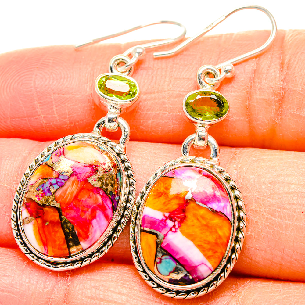 Kingman Pink Dahlia Turquoise Earrings handcrafted by Anasilvercos - EARR430065