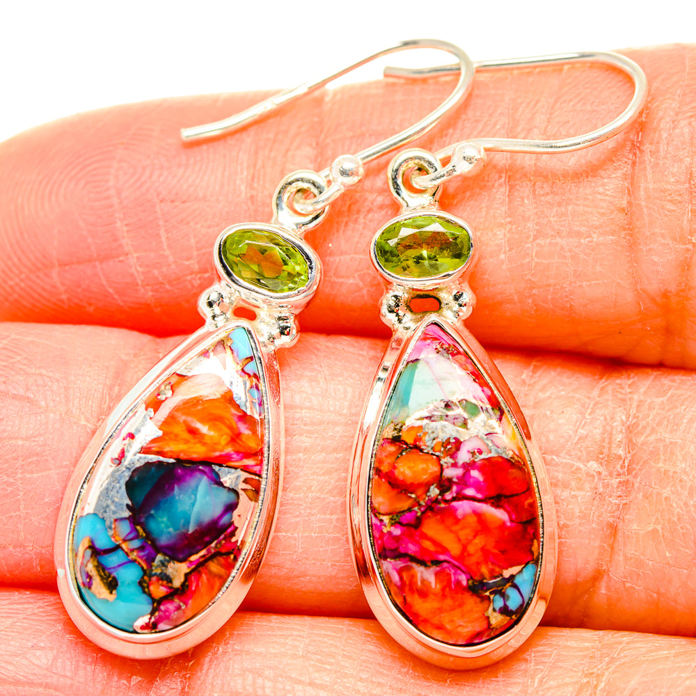 Kingman Pink Dahlia Turquoise Earrings handcrafted by Anasilvercos - EARR430067