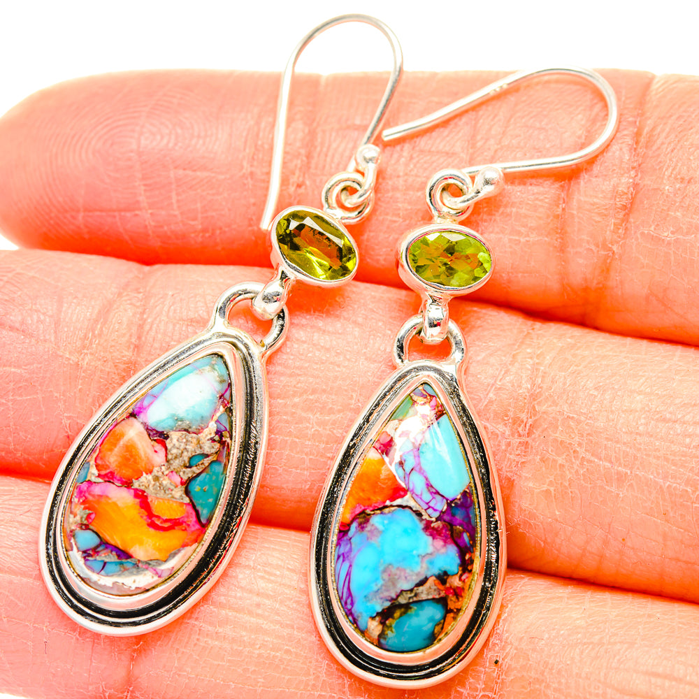 Kingman Pink Dahlia Turquoise Earrings handcrafted by Anasilvercos - EARR430076