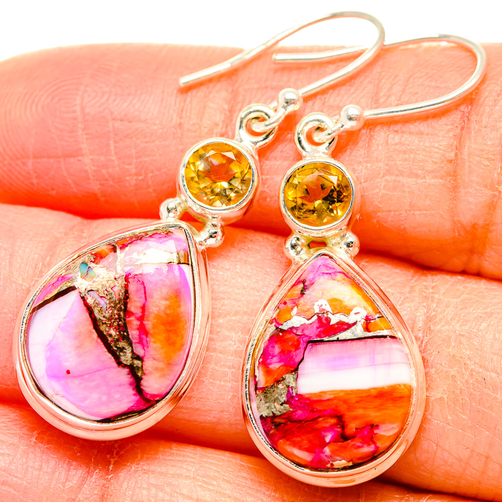 Kingman Pink Dahlia Turquoise Earrings handcrafted by Anasilvercos - EARR430079