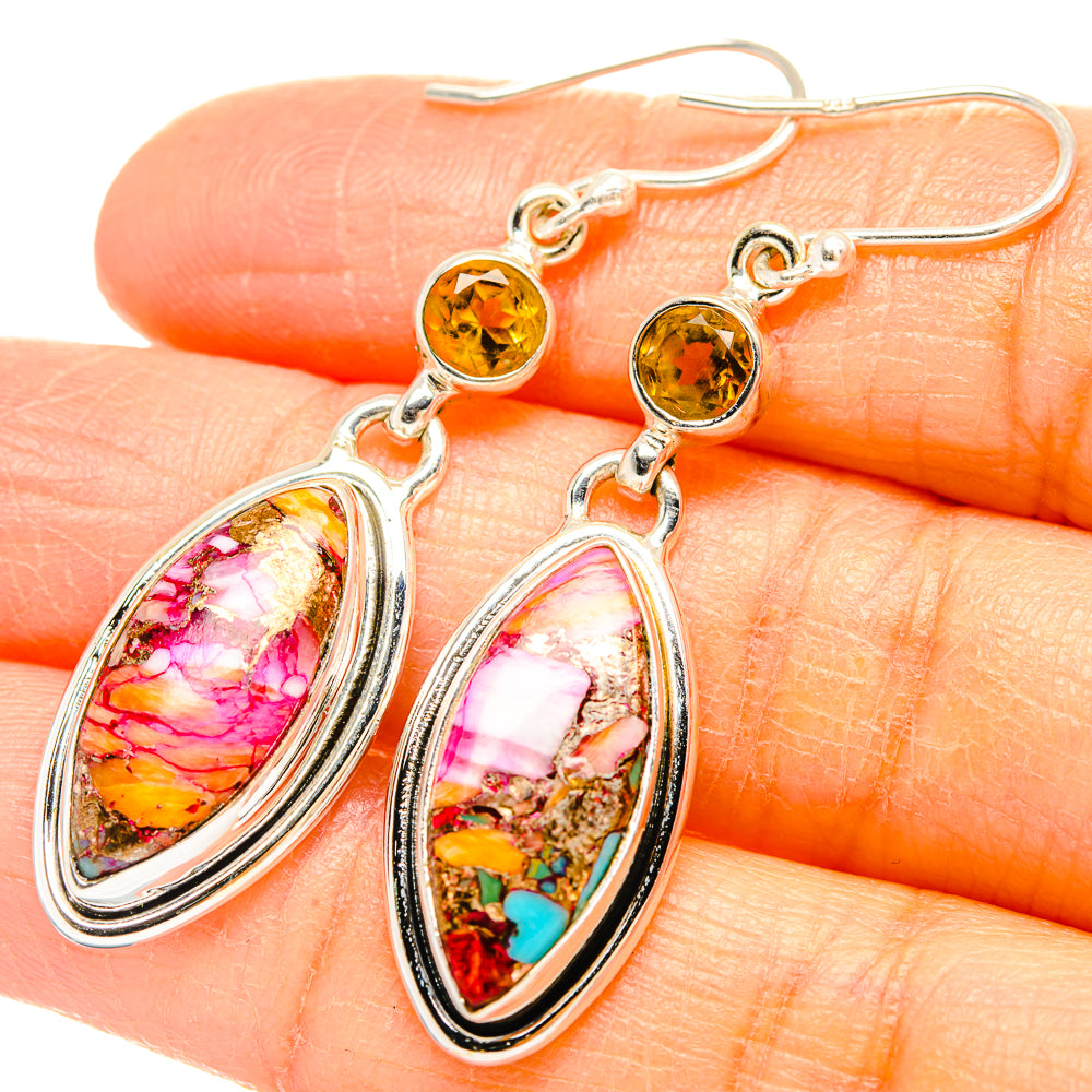 Kingman Pink Dahlia Turquoise Earrings handcrafted by Anasilvercos - EARR430080