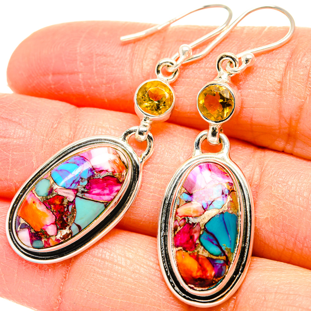 Kingman Pink Dahlia Turquoise Earrings handcrafted by Anasilvercos - EARR430084
