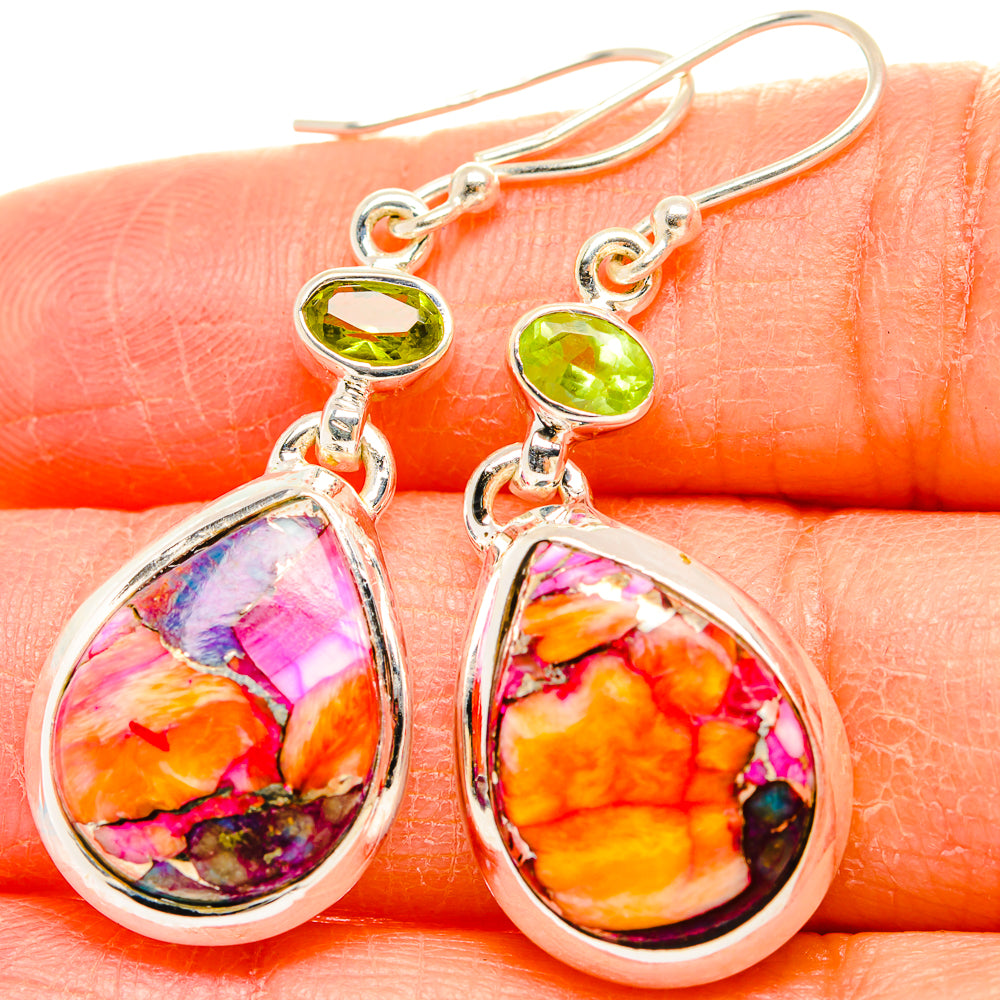 Kingman Pink Dahlia Turquoise Earrings handcrafted by Anasilvercos - EARR430097