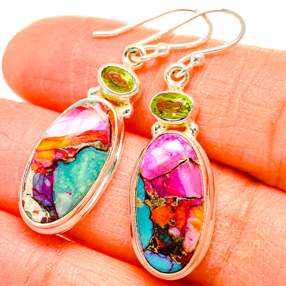 Kingman Pink Dahlia Turquoise Earrings handcrafted by Anasilvercos - EARR430108