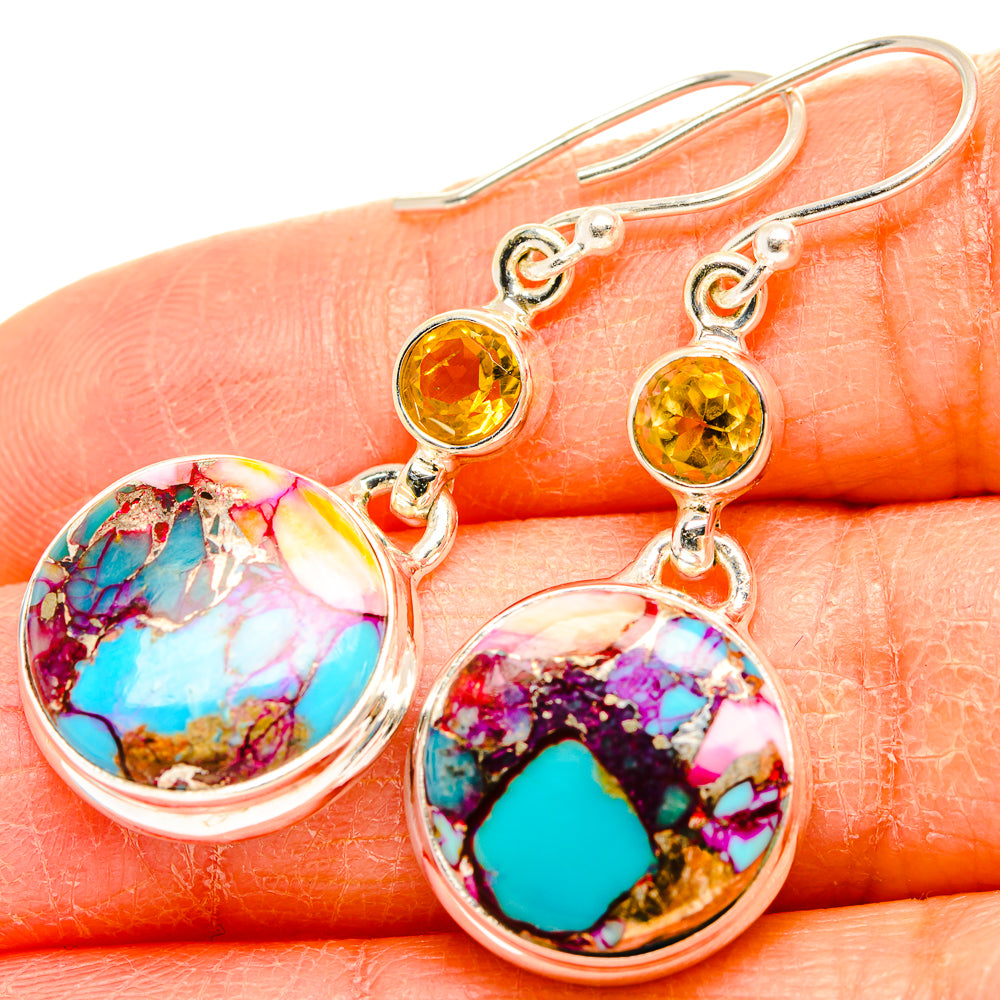 Kingman Pink Dahlia Turquoise Earrings handcrafted by Anasilvercos - EARR430115