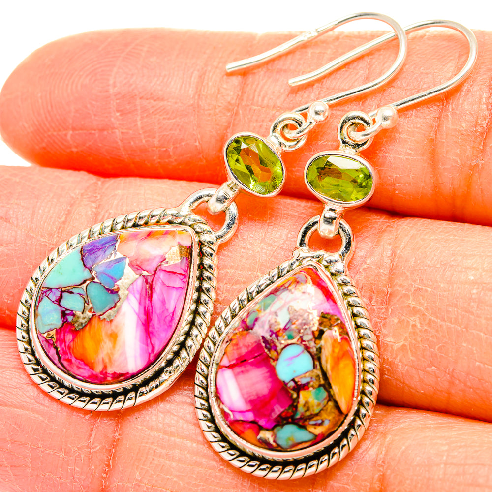 Kingman Pink Dahlia Turquoise Earrings handcrafted by Anasilvercos - EARR430116