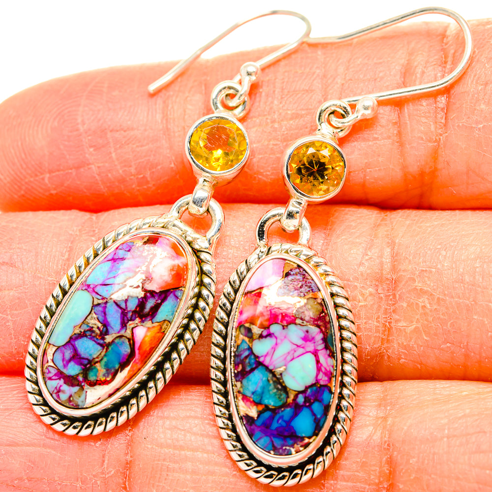 Kingman Pink Dahlia Turquoise Earrings handcrafted by Anasilvercos - EARR430118