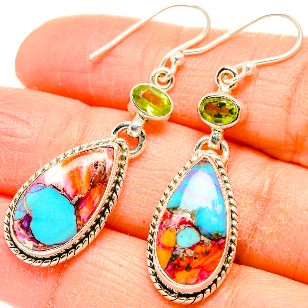 Kingman Pink Dahlia Turquoise Earrings handcrafted by Anasilvercos - EARR430127