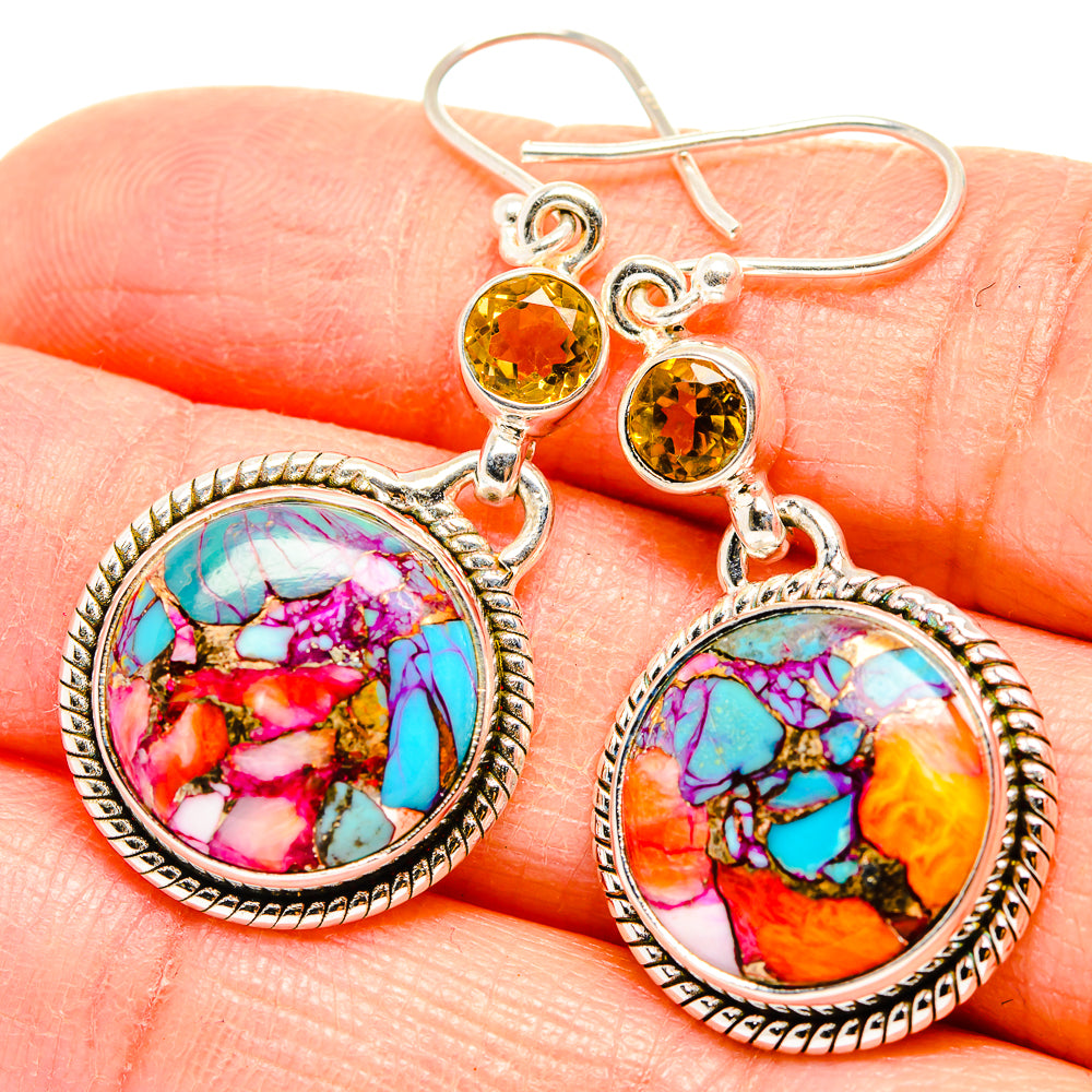 Kingman Pink Dahlia Turquoise Earrings handcrafted by Anasilvercos - EARR430131