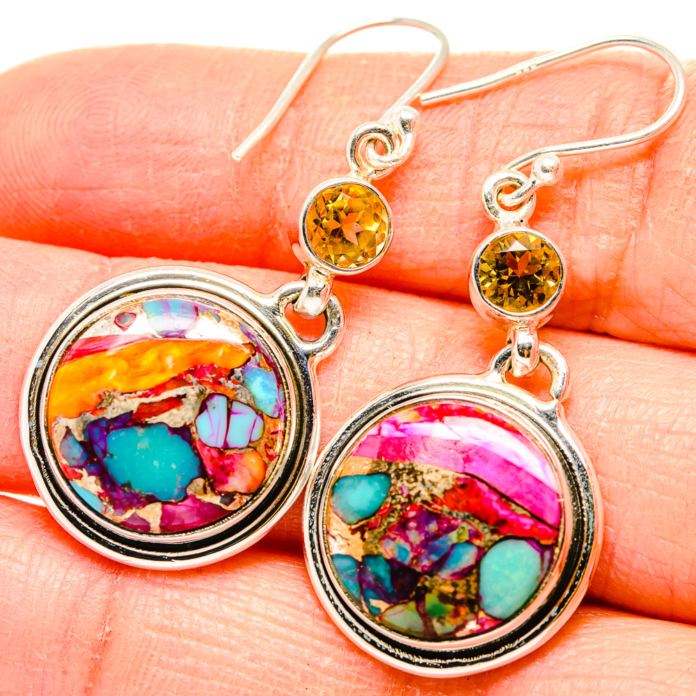 Kingman Pink Dahlia Turquoise Earrings handcrafted by Anasilvercos - EARR430133