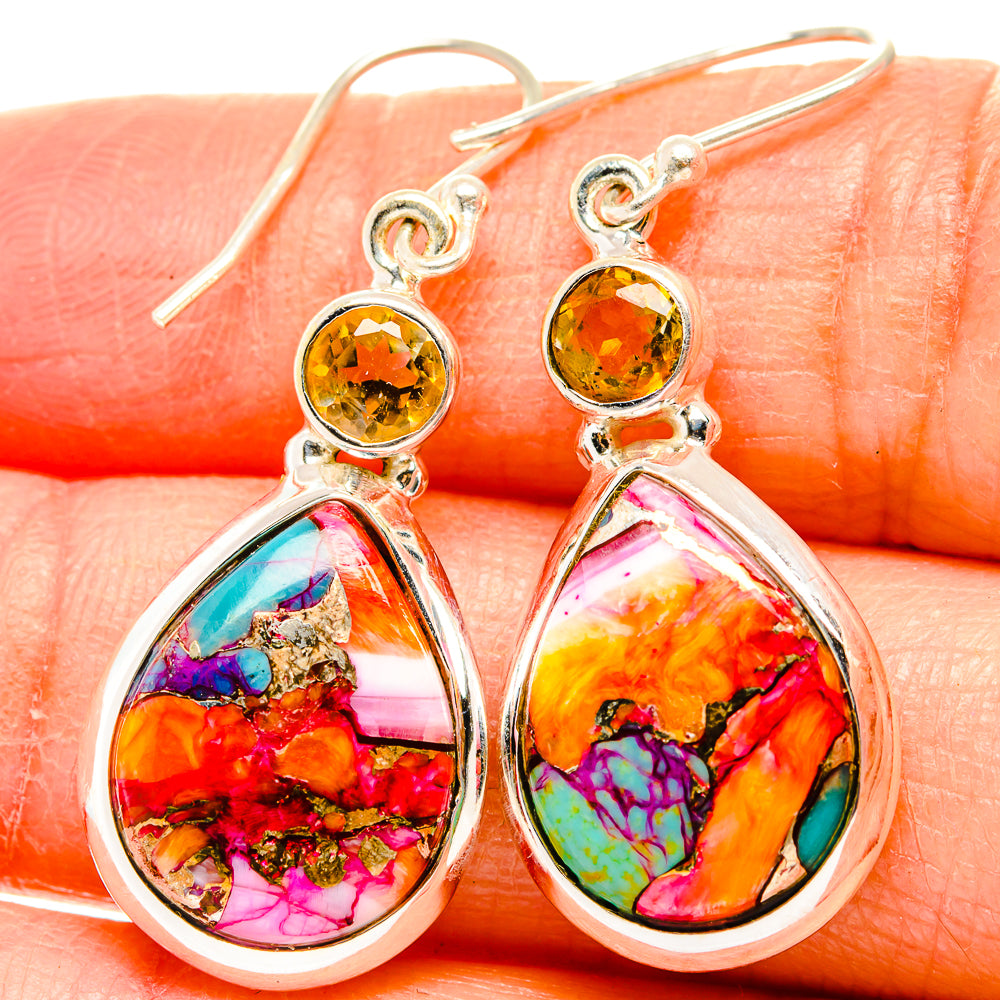 Kingman Pink Dahlia Turquoise Earrings handcrafted by Anasilvercos - EARR430146