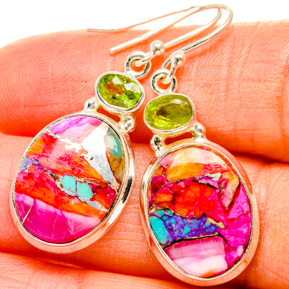 Kingman Pink Dahlia Turquoise Earrings handcrafted by Anasilvercos - EARR430148