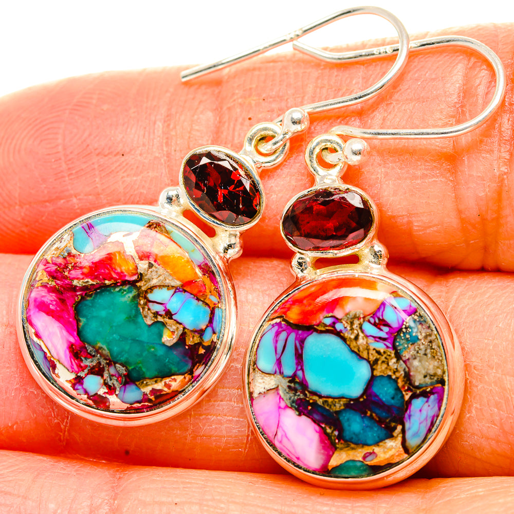 Kingman Pink Dahlia Turquoise Earrings handcrafted by Anasilvercos - EARR430153