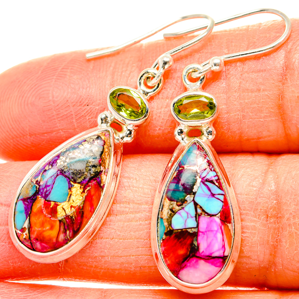 Kingman Pink Dahlia Turquoise Earrings handcrafted by Anasilvercos - EARR430157