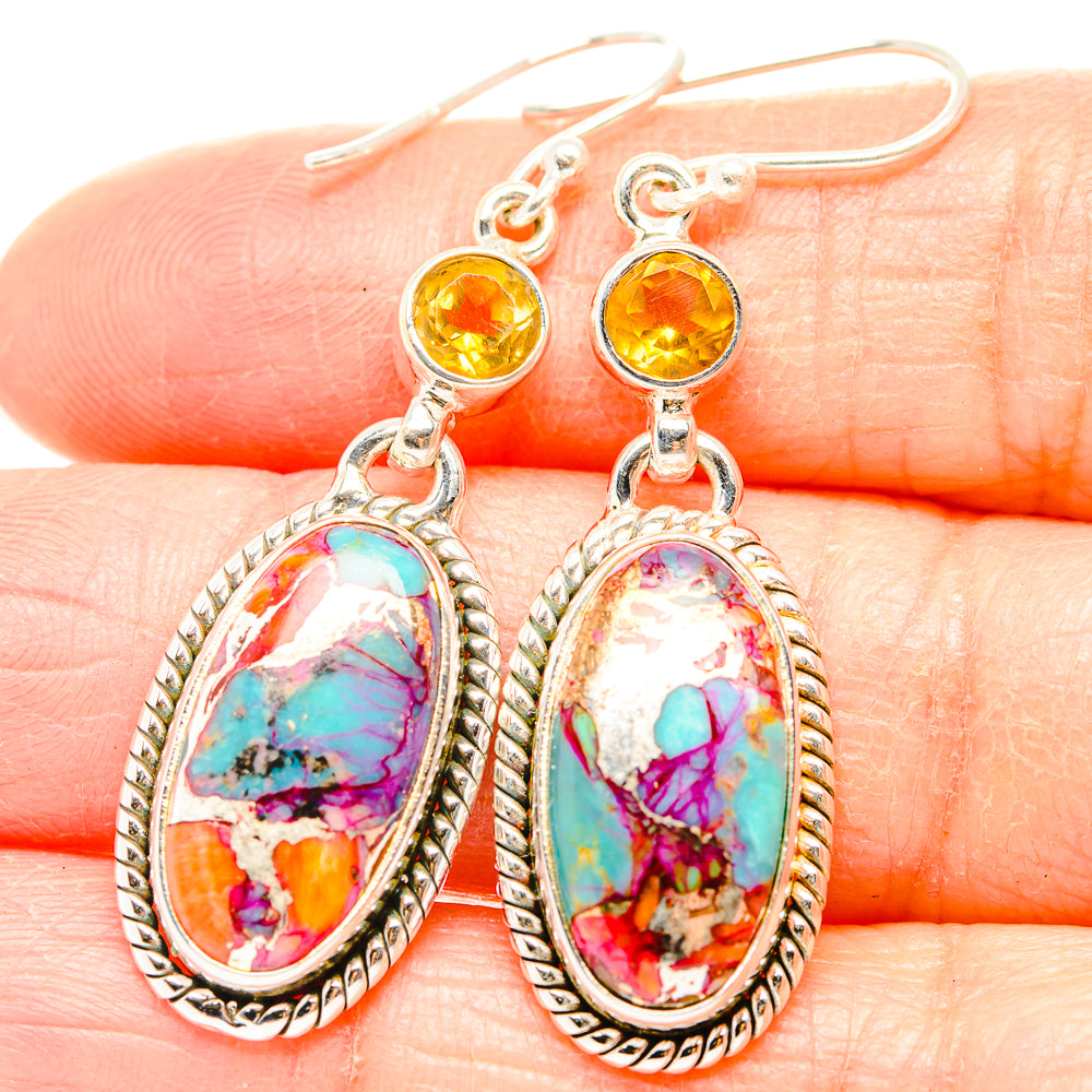 Kingman Pink Dahlia Turquoise Earrings handcrafted by Anasilvercos - EARR430169