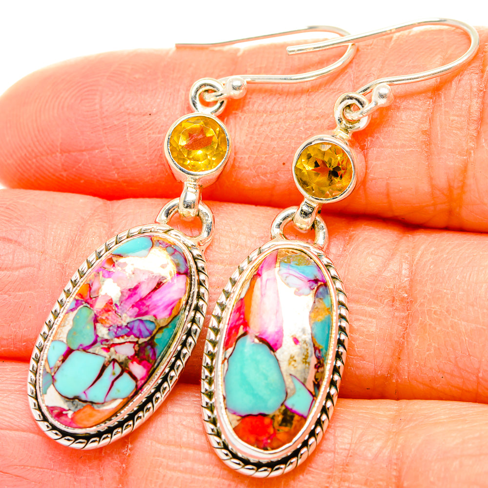 Kingman Pink Dahlia Turquoise Earrings handcrafted by Anasilvercos - EARR430171