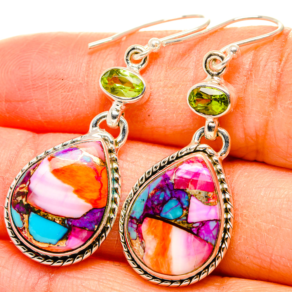 Kingman Pink Dahlia Turquoise Earrings handcrafted by Anasilvercos - EARR430172
