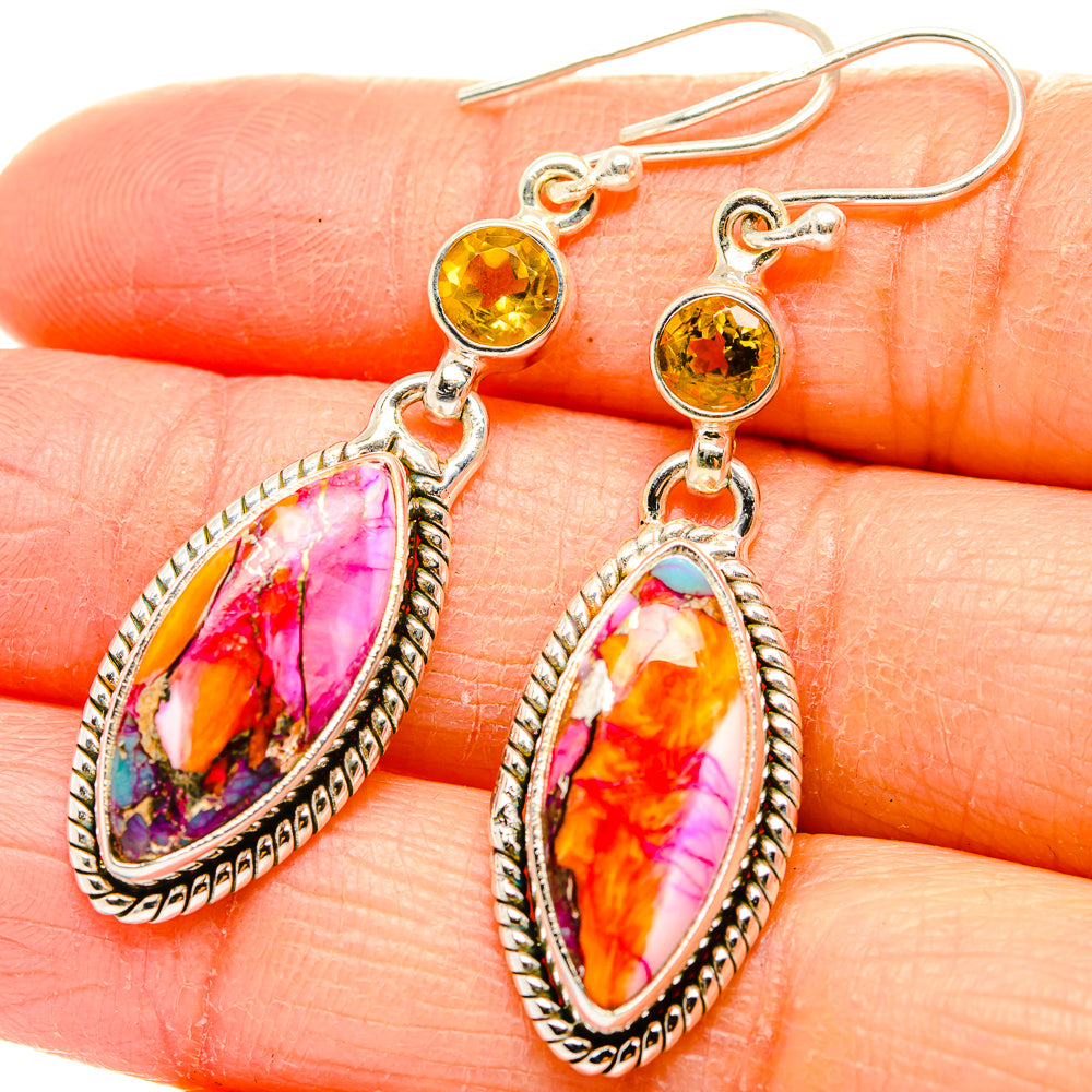 Kingman Pink Dahlia Turquoise Earrings handcrafted by Anasilvercos - EARR430174