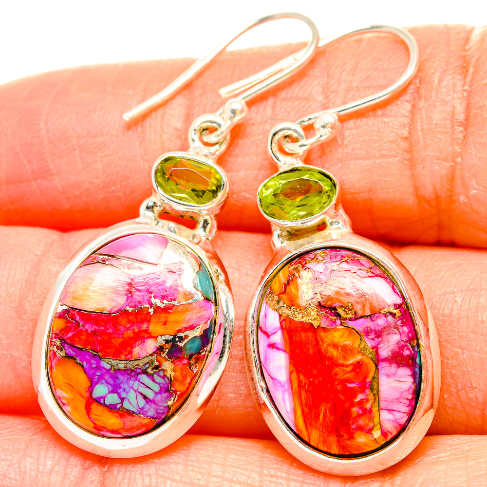 Kingman Pink Dahlia Turquoise Earrings handcrafted by Anasilvercos - EARR430184