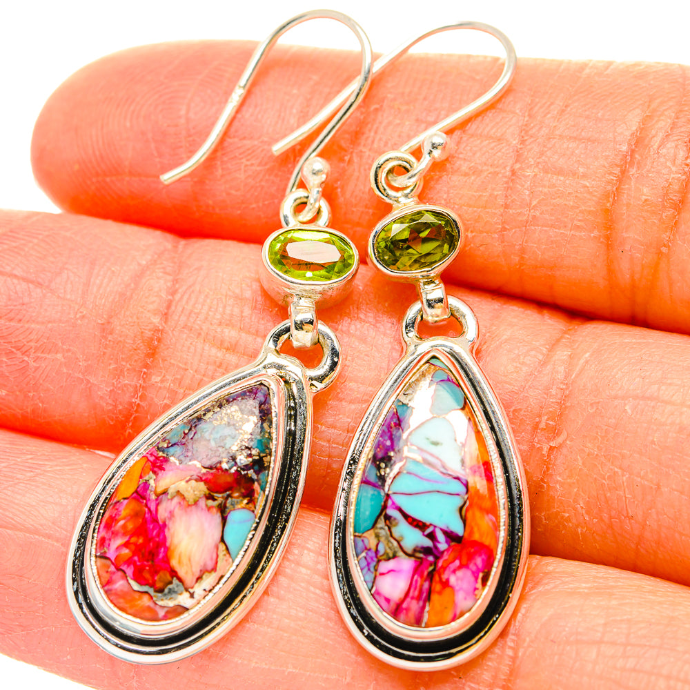 Kingman Pink Dahlia Turquoise Earrings handcrafted by Anasilvercos - EARR430191