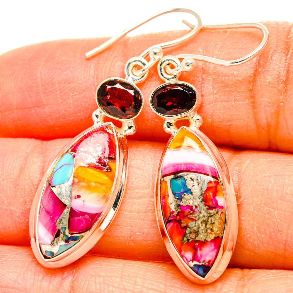 Kingman Pink Dahlia Turquoise Earrings handcrafted by Anasilvercos - EARR430193