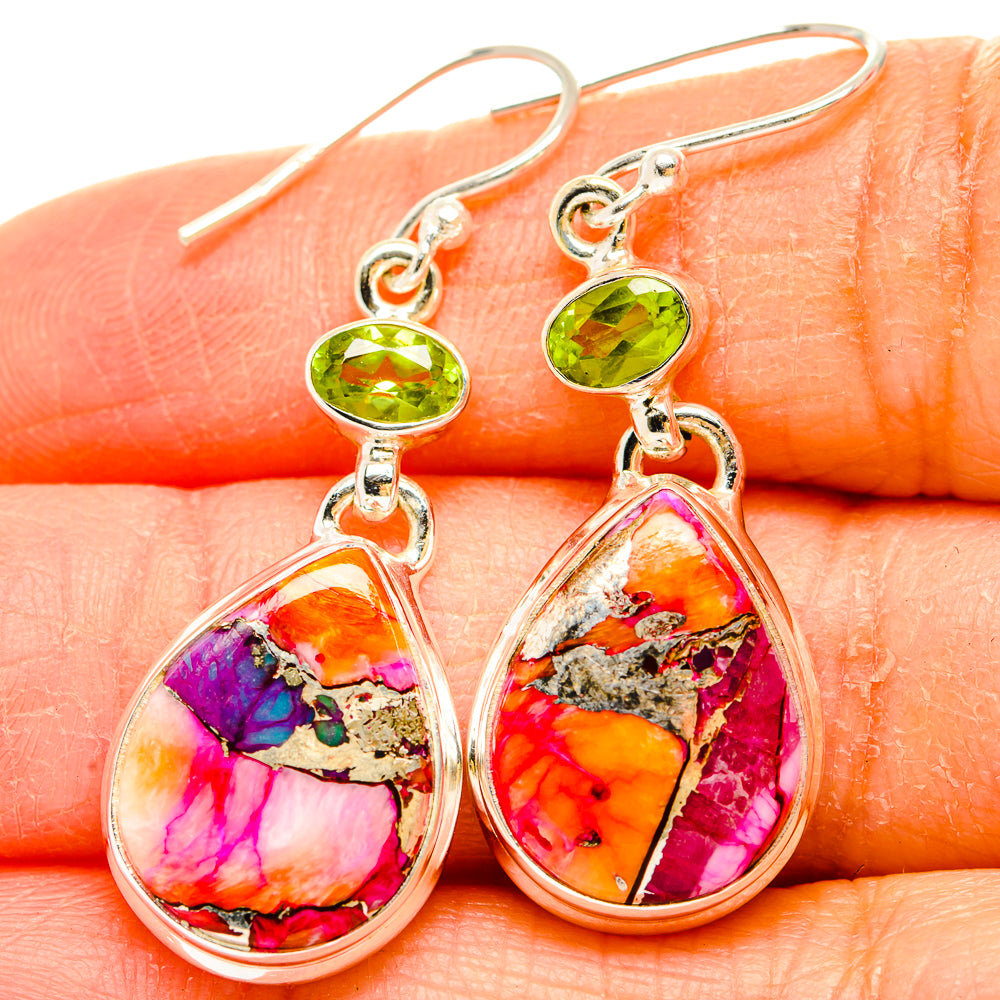 Kingman Pink Dahlia Turquoise Earrings handcrafted by Anasilvercos - EARR430203