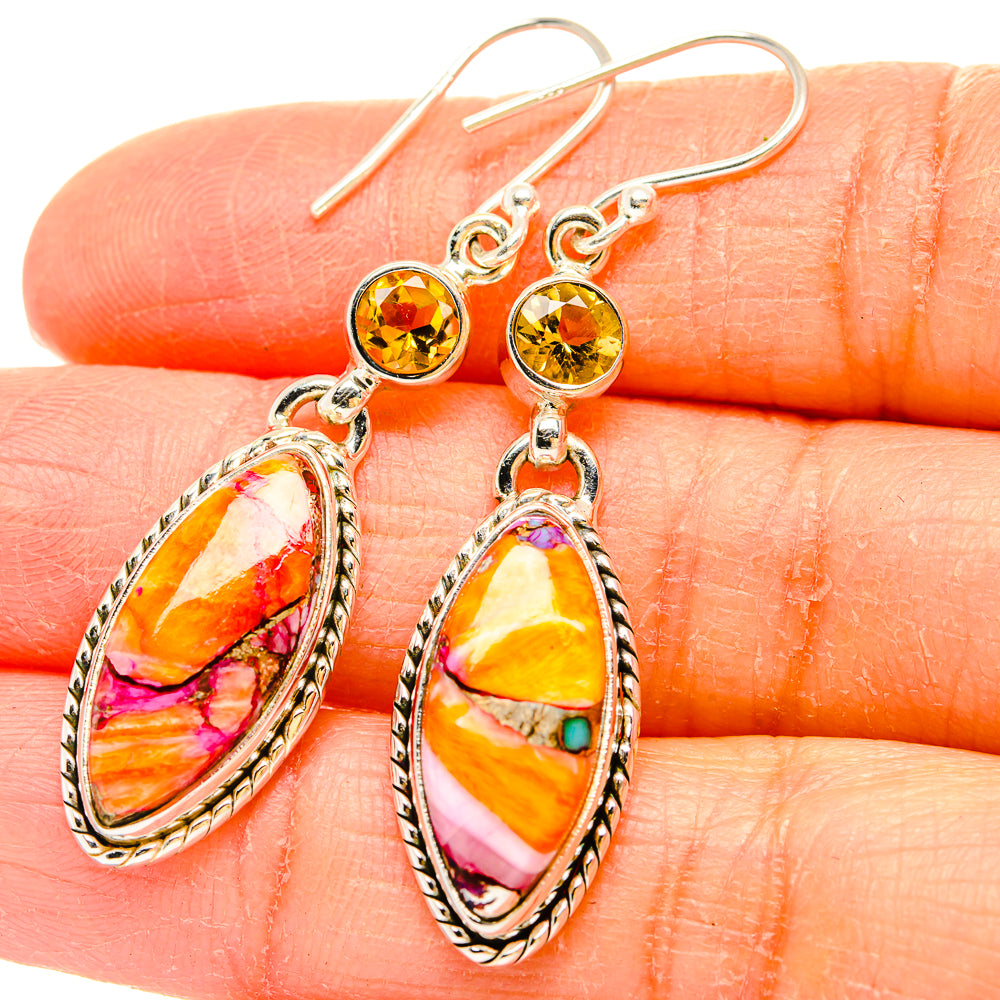 Kingman Pink Dahlia Turquoise Earrings handcrafted by Anasilvercos - EARR430208