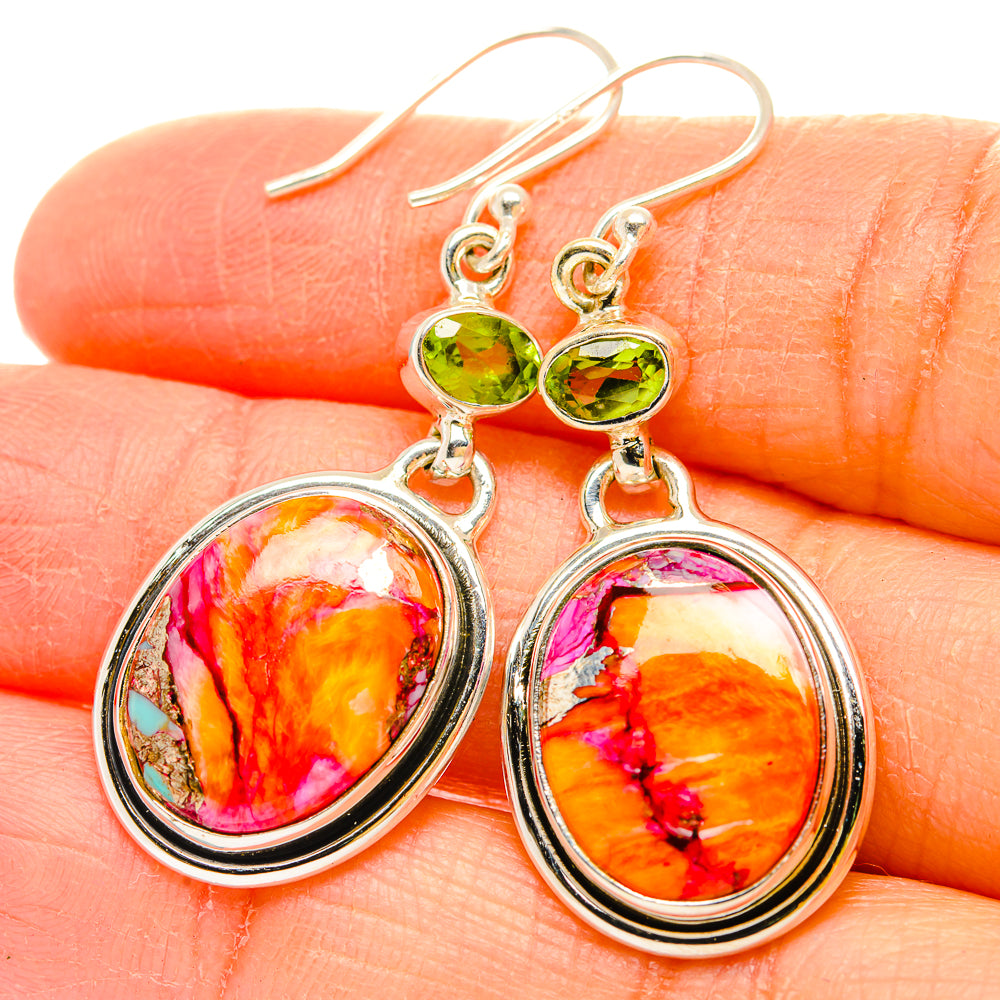 Kingman Pink Dahlia Turquoise Earrings handcrafted by Anasilvercos - EARR430210