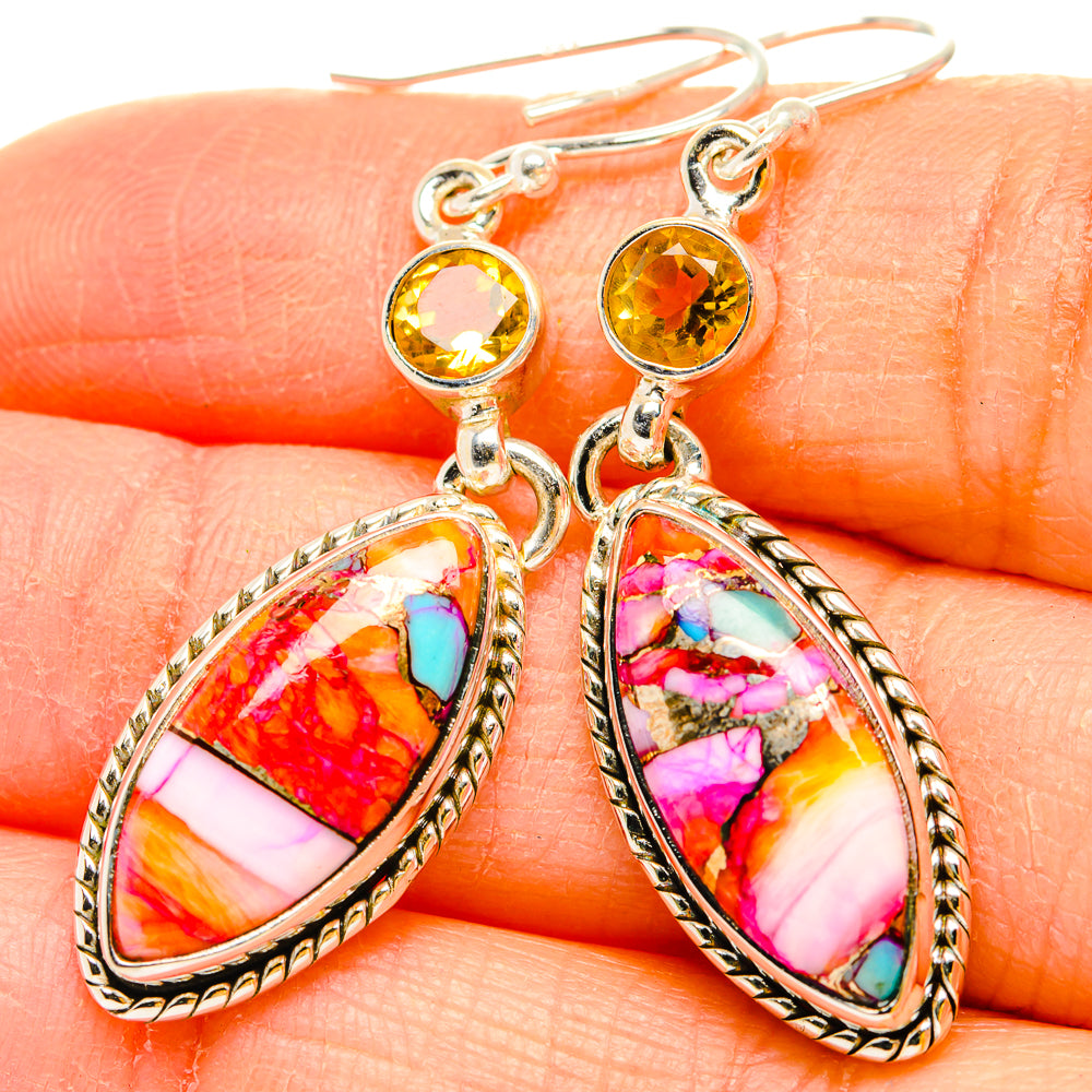 Kingman Pink Dahlia Turquoise Earrings handcrafted by Anasilvercos - EARR430212