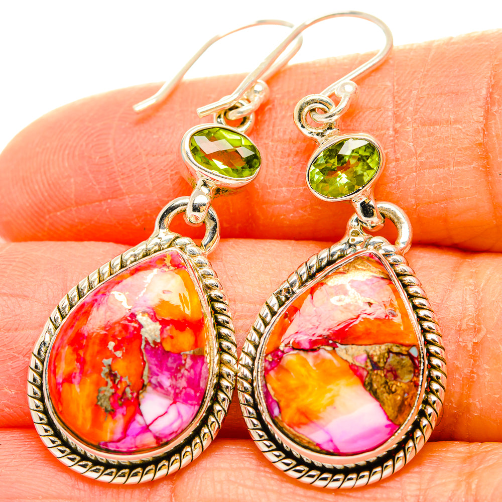 Kingman Pink Dahlia Turquoise Earrings handcrafted by Anasilvercos - EARR430217