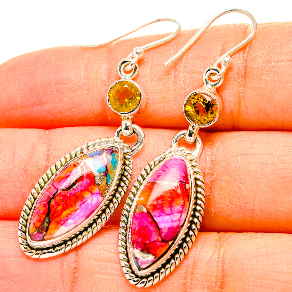 Kingman Pink Dahlia Turquoise Earrings handcrafted by Anasilvercos - EARR430218