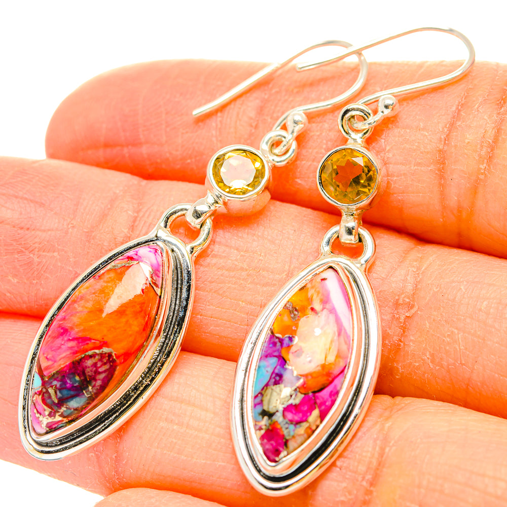 Kingman Pink Dahlia Turquoise Earrings handcrafted by Anasilvercos - EARR430223