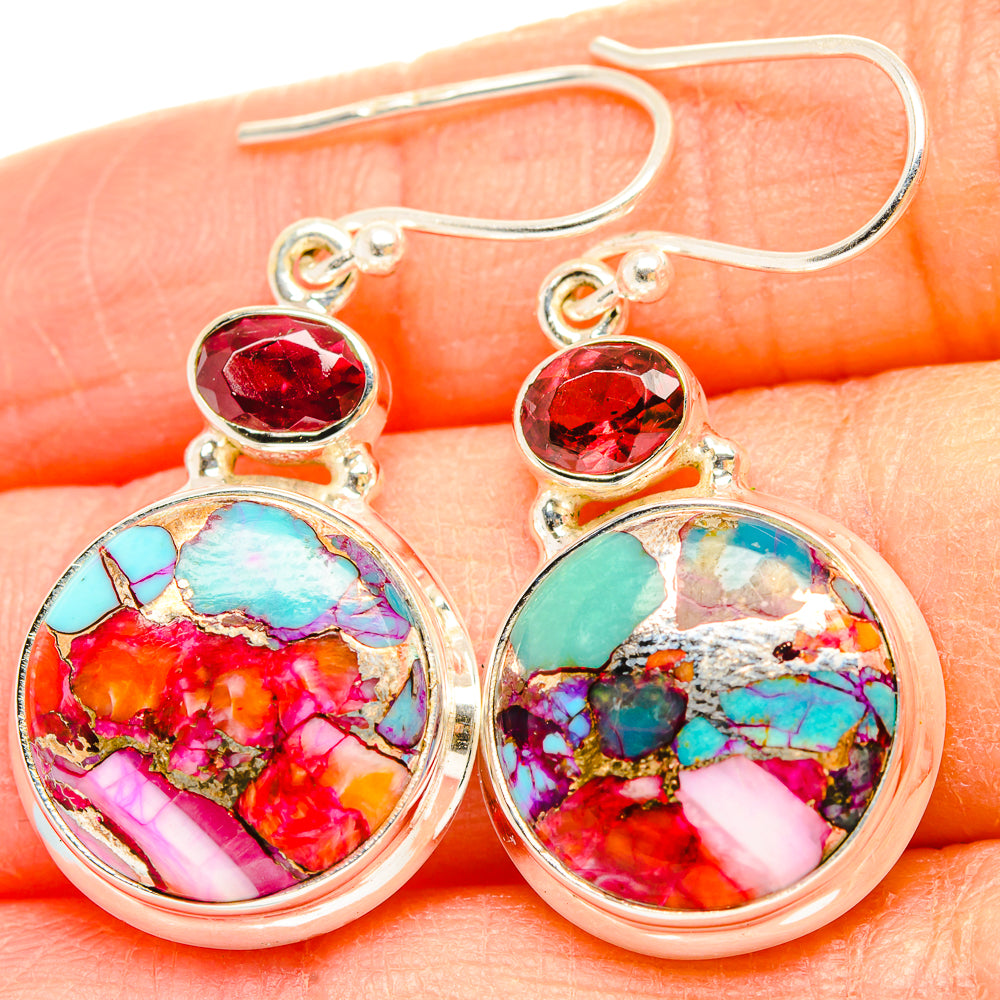 Kingman Pink Dahlia Turquoise Earrings handcrafted by Anasilvercos - EARR430231