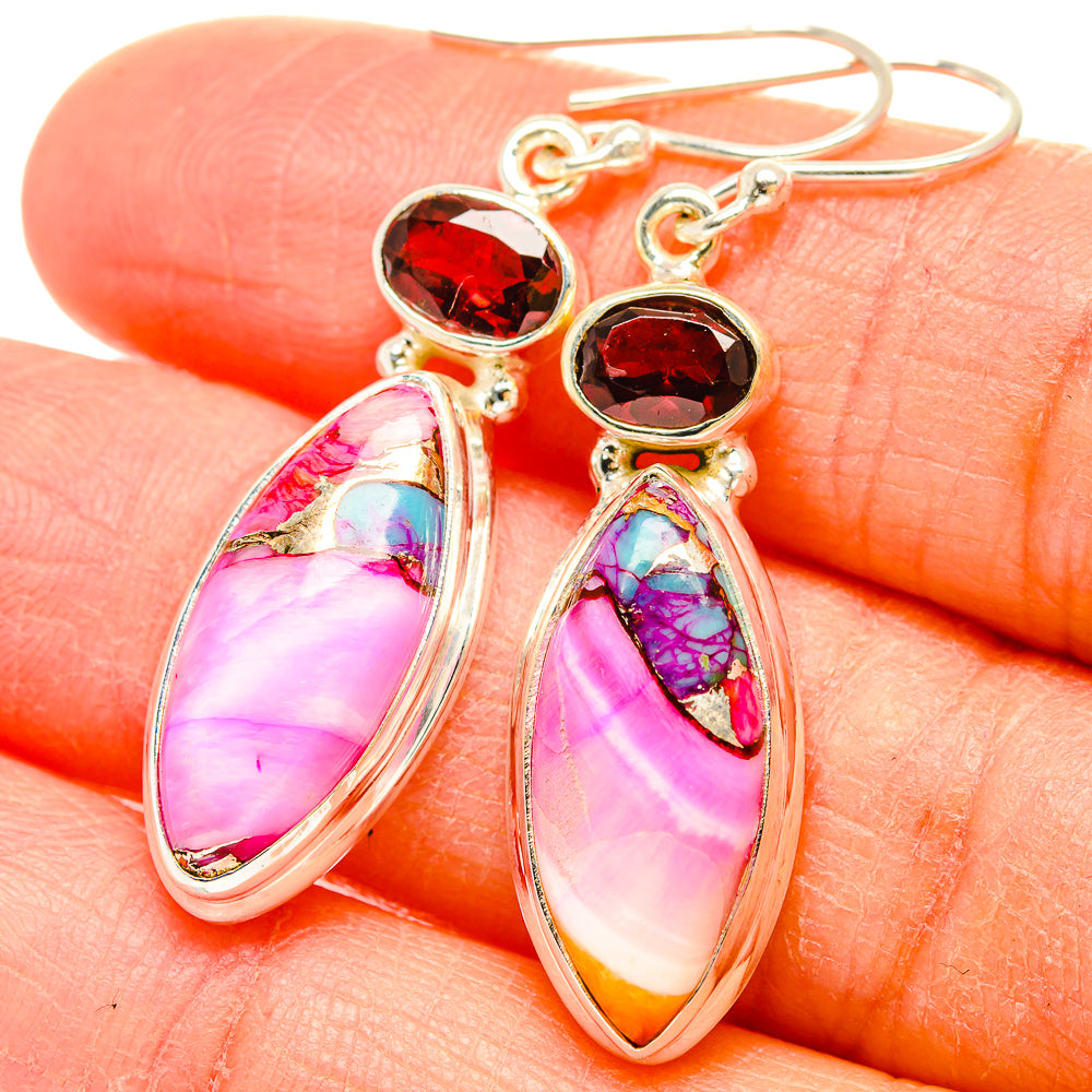 Kingman Pink Dahlia Turquoise Earrings handcrafted by Anasilvercos - EARR430233